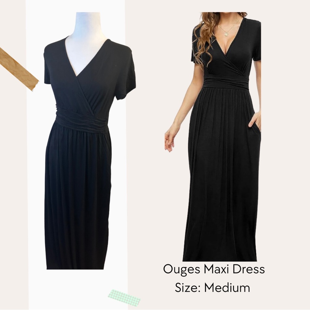 Ouges Women’s Long Sleeve V-Neck Wrap Waist Maxi … - image 1